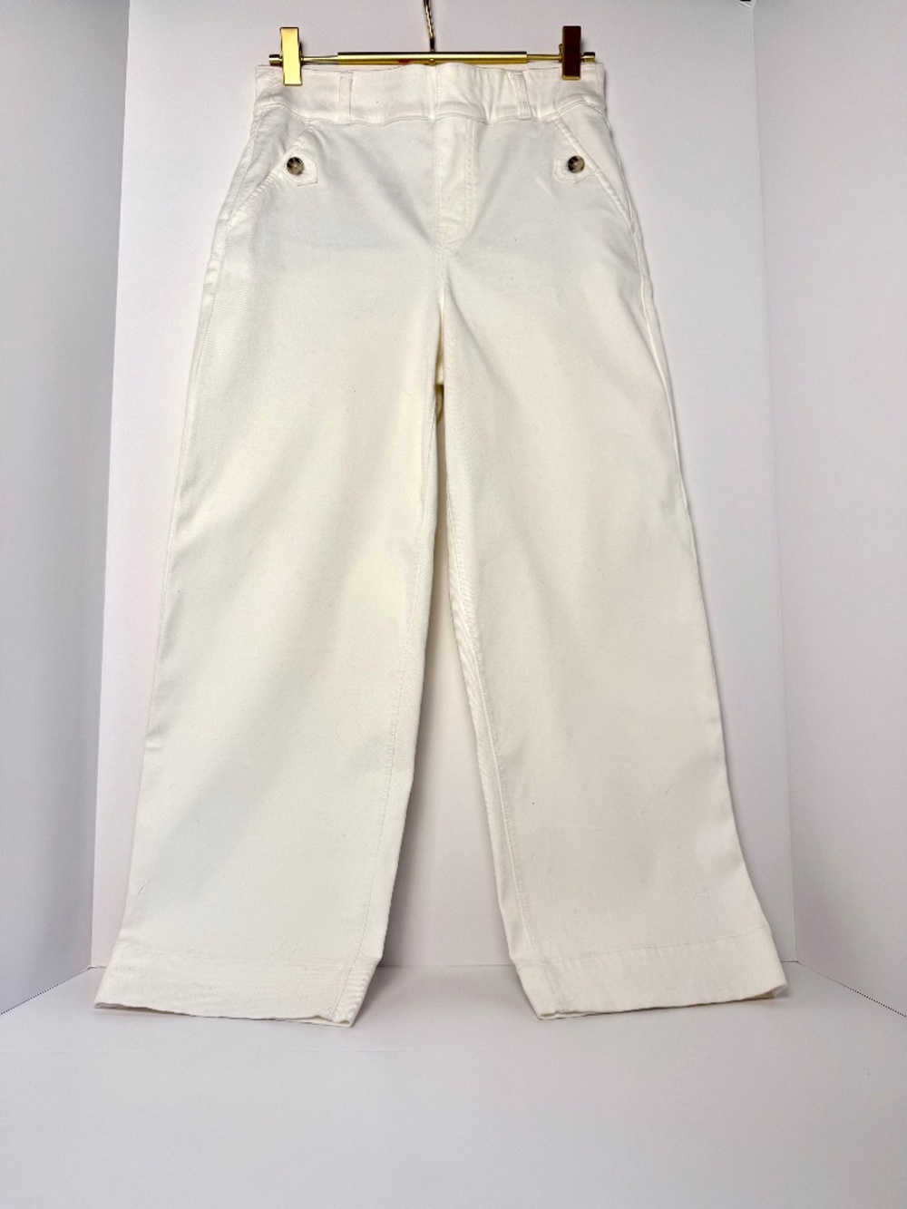SPANX Ankle Pants Stretch Wide Leg Petite Khaki Pull On